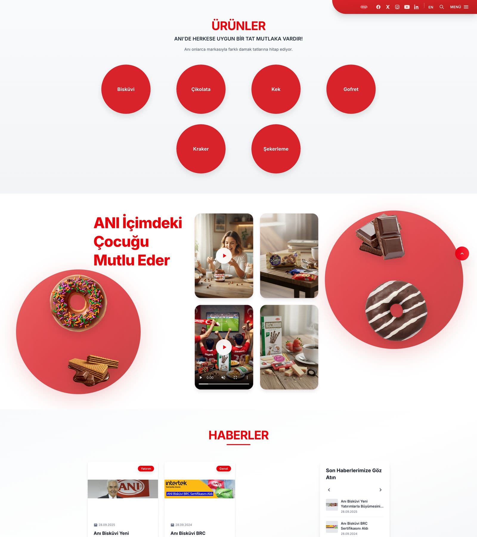 ANİ Bisküvi kurumsal web sitesi sayfa görüntüsü 1