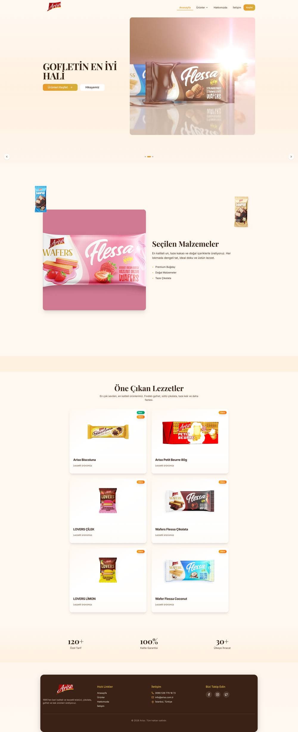 Ariso Bisküvi Fabrikası web sitesi ana sayfası