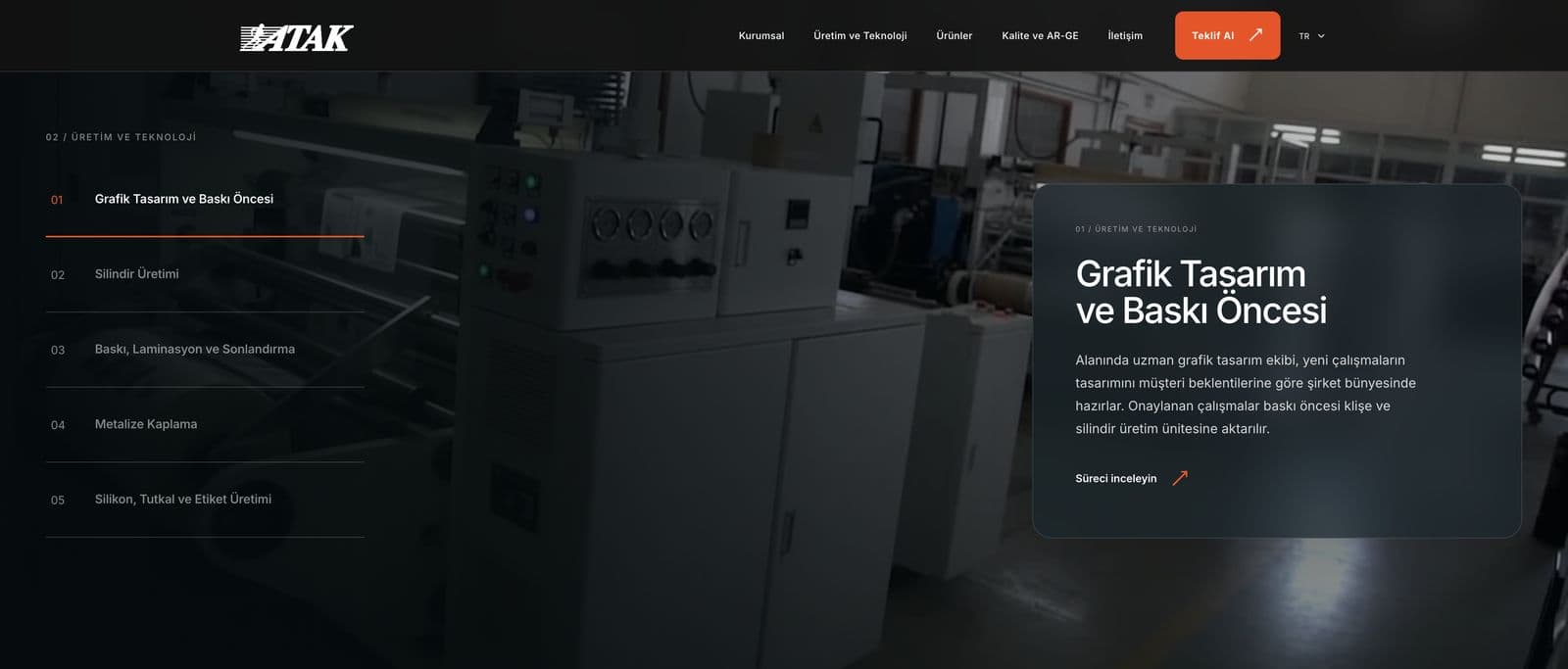 Atak Ambalaj kurumsal web sitesi sayfa görüntüsü 2