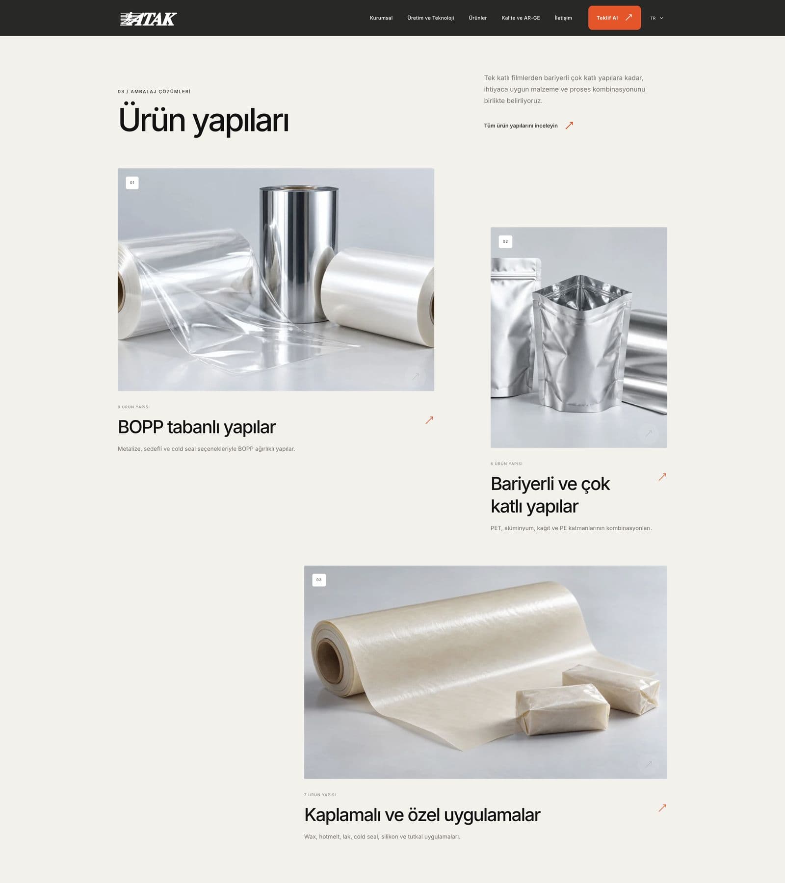 Atak Ambalaj kurumsal web sitesi sayfa görüntüsü 3