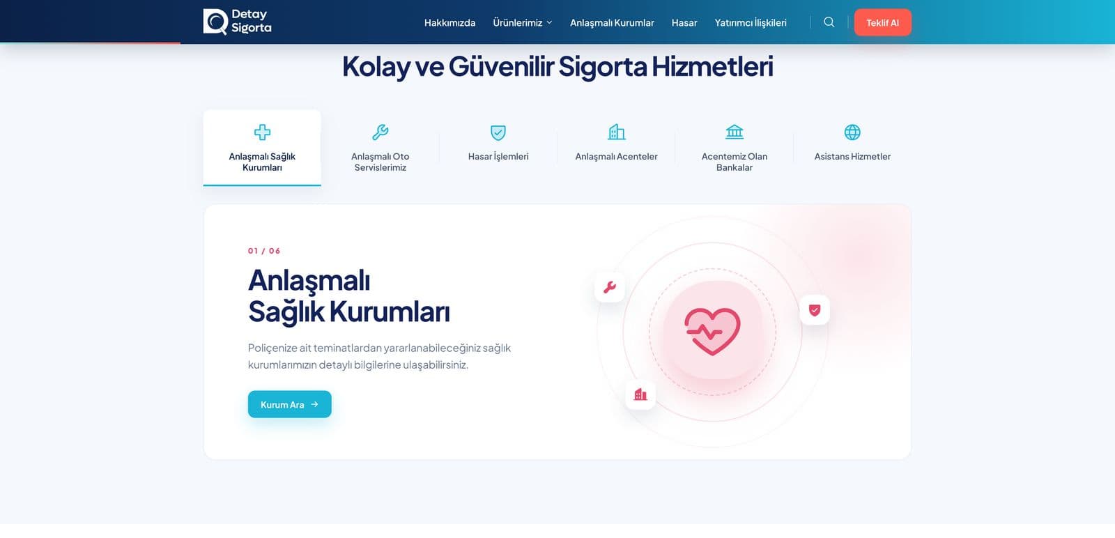 Detay Sigorta kurumsal web sitesi sayfa görüntüsü 1