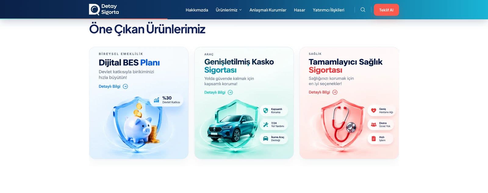Detay Sigorta kurumsal web sitesi sayfa görüntüsü 2