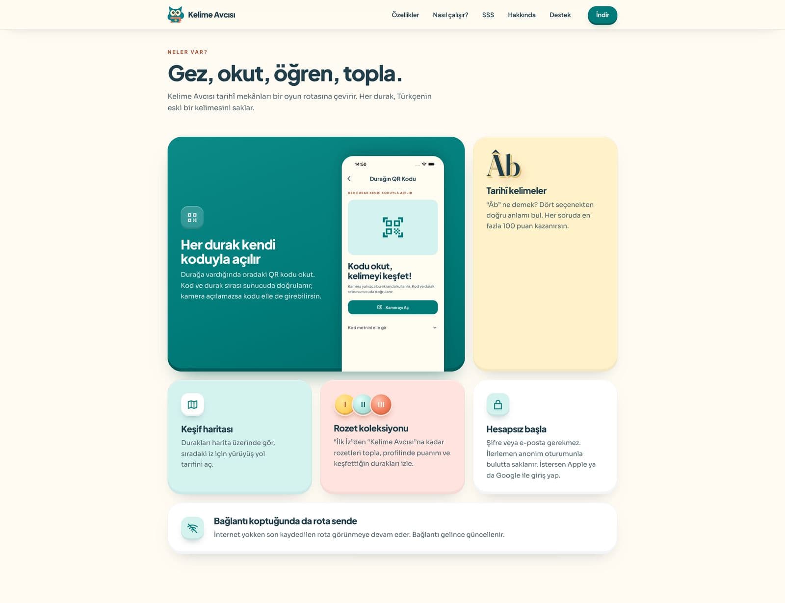 Kelime Avcısı tanıtım web sitesi sayfa görüntüsü 1