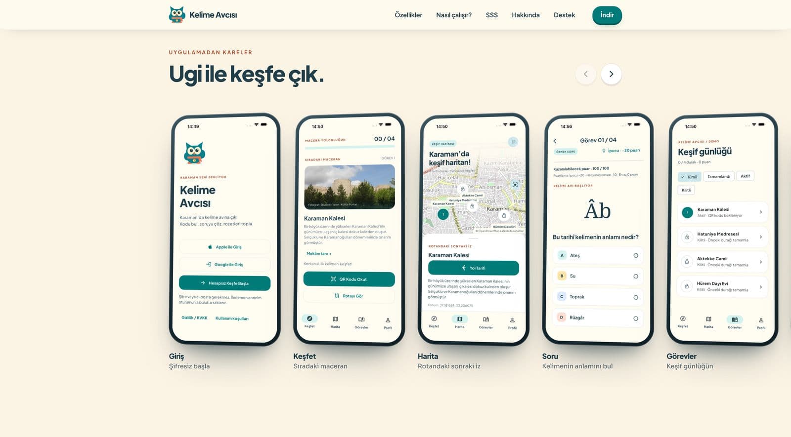 Kelime Avcısı tanıtım web sitesi sayfa görüntüsü 2