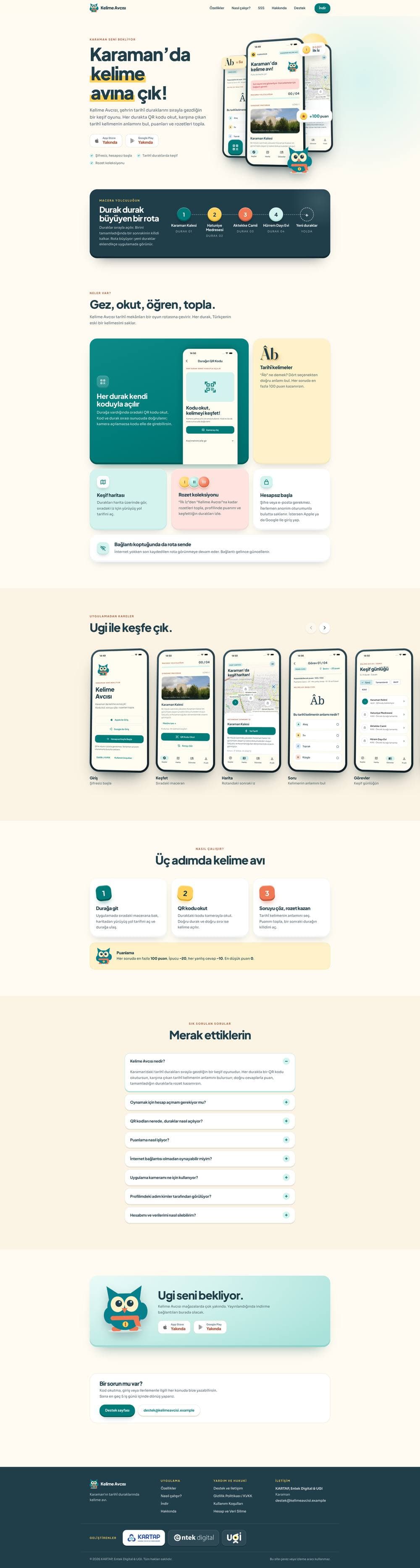 Kelime Avcısı tanıtım web sitesi ana sayfası